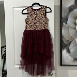 Zunie Burgundy and Gold Embroidered Formal Girls Dress